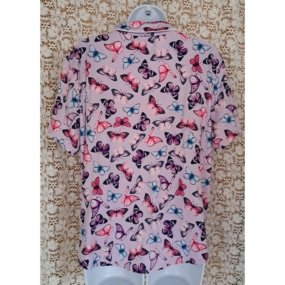Room Service Sleep Top L Purple Butterfly Print Button Up Soft Pajama Spandex - Picture 10 of 10